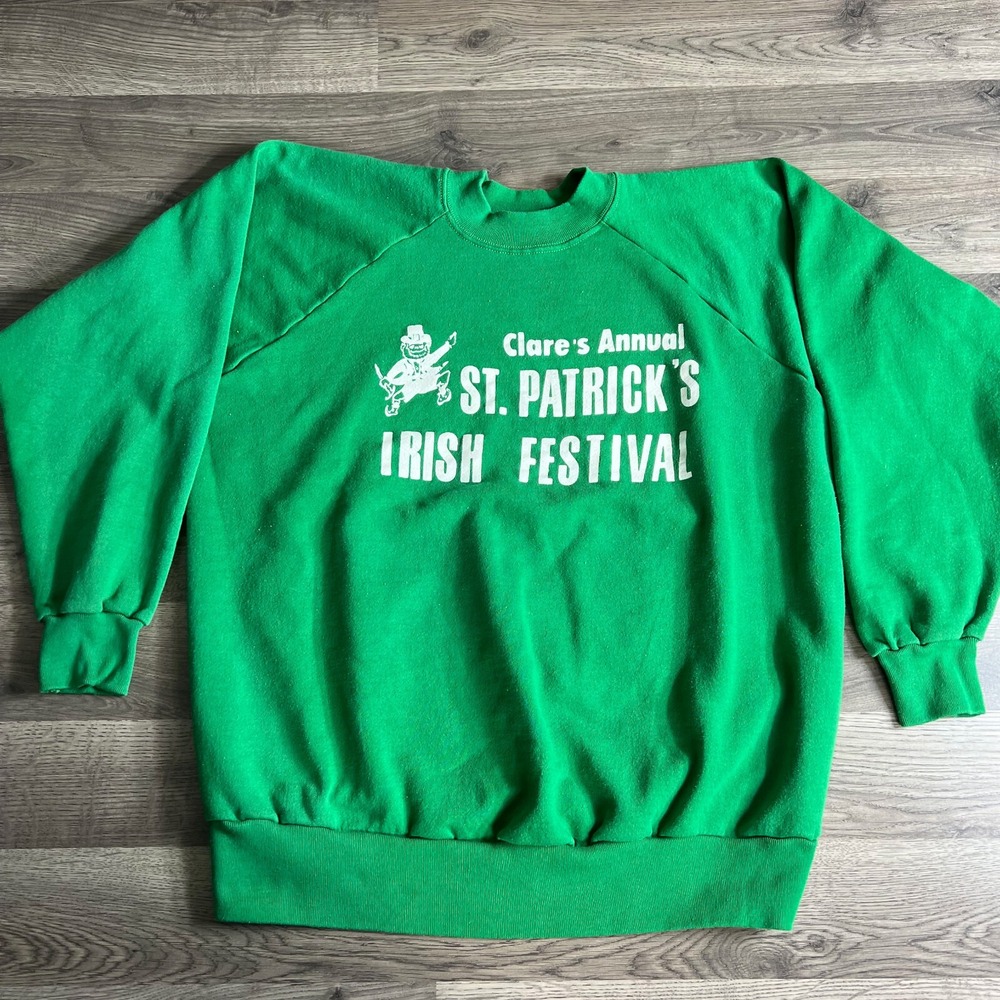 VTG St Patricks Irish Festival Sweatshirt Fits 2XL Raglan 1980s Clares Annual‎